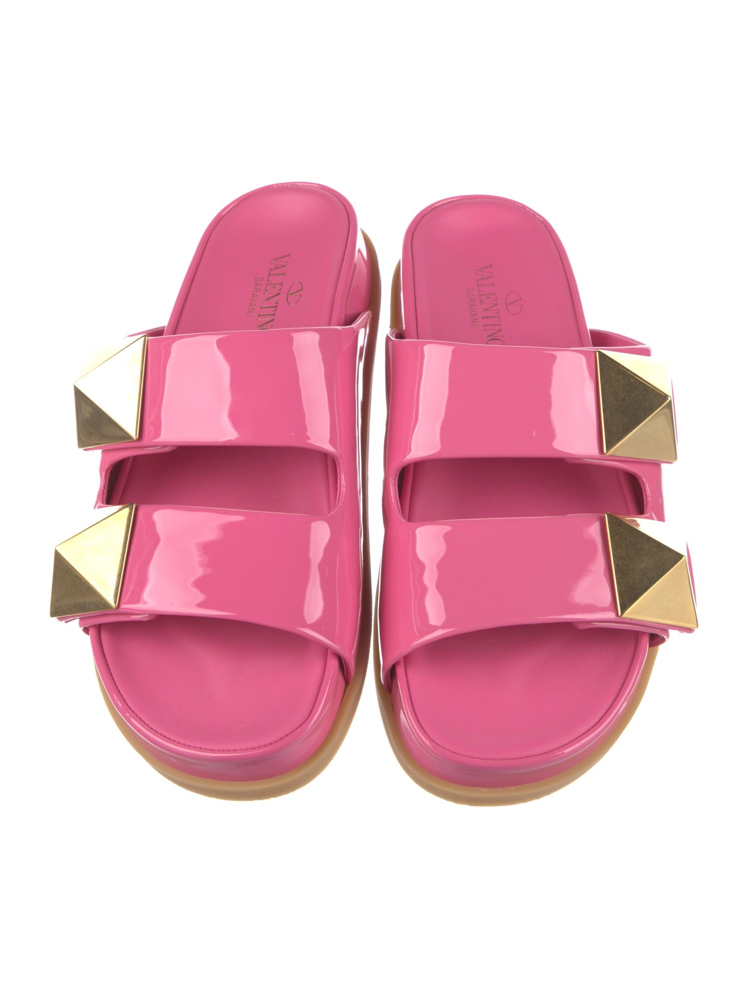 Valentino Patent Leather Studded Accents Slides